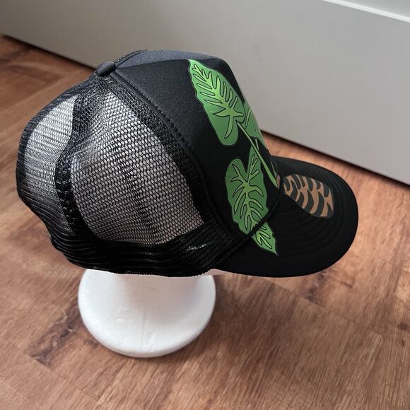 Hawaiian Taro Snapback Trucker Hat Cap Womens Black Kalo Aloha Surfer One Size - Picture 2 of 8